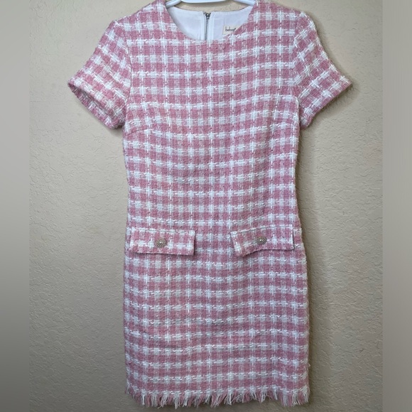 Bepop tweed pink and white stripe‎ dress short sleeve size S - Picture 2 of 8